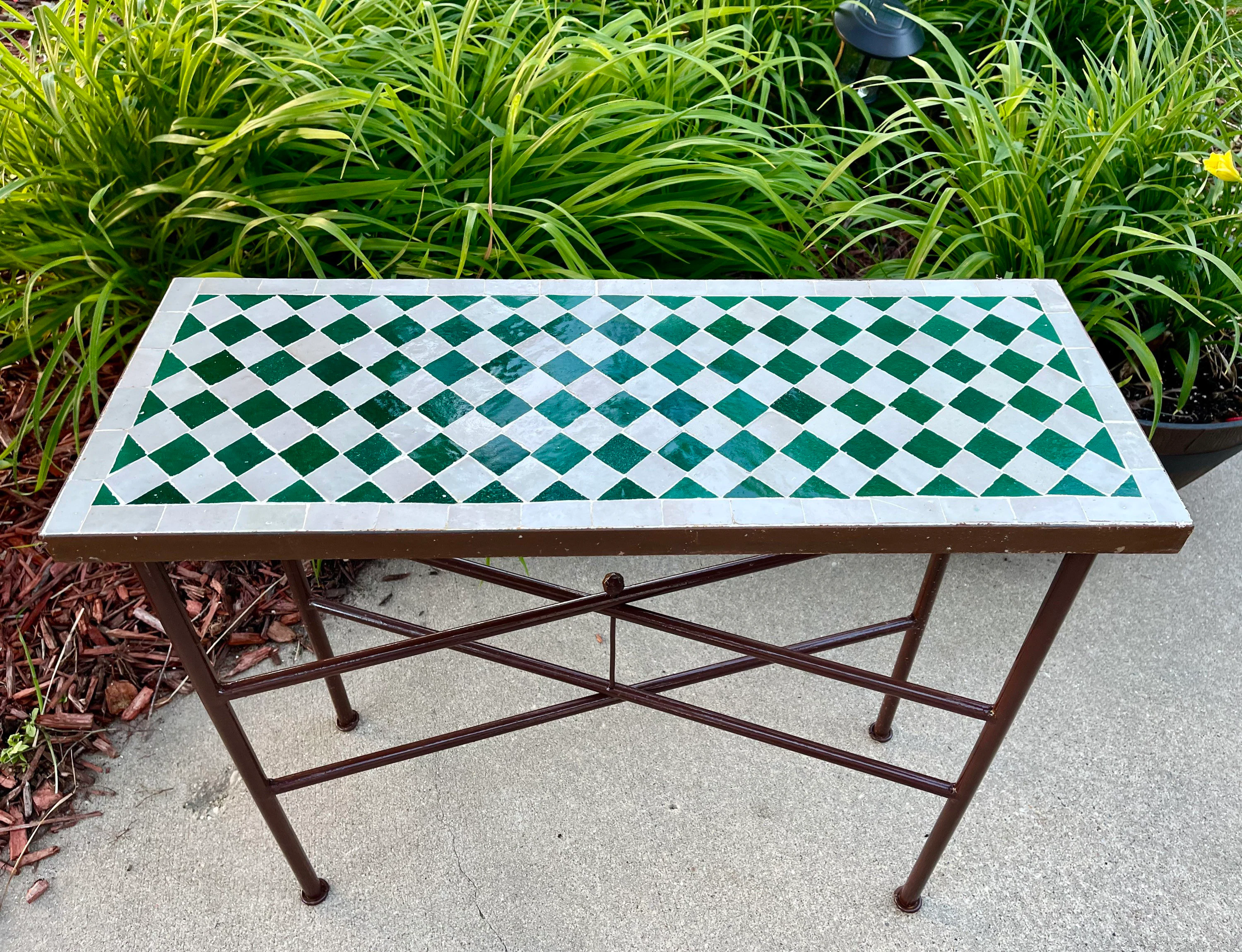 Zara Indoor/Outdoor Authentic Moroccan Mosaic Zellige Wrought Space Saving Mid Height Accent Table