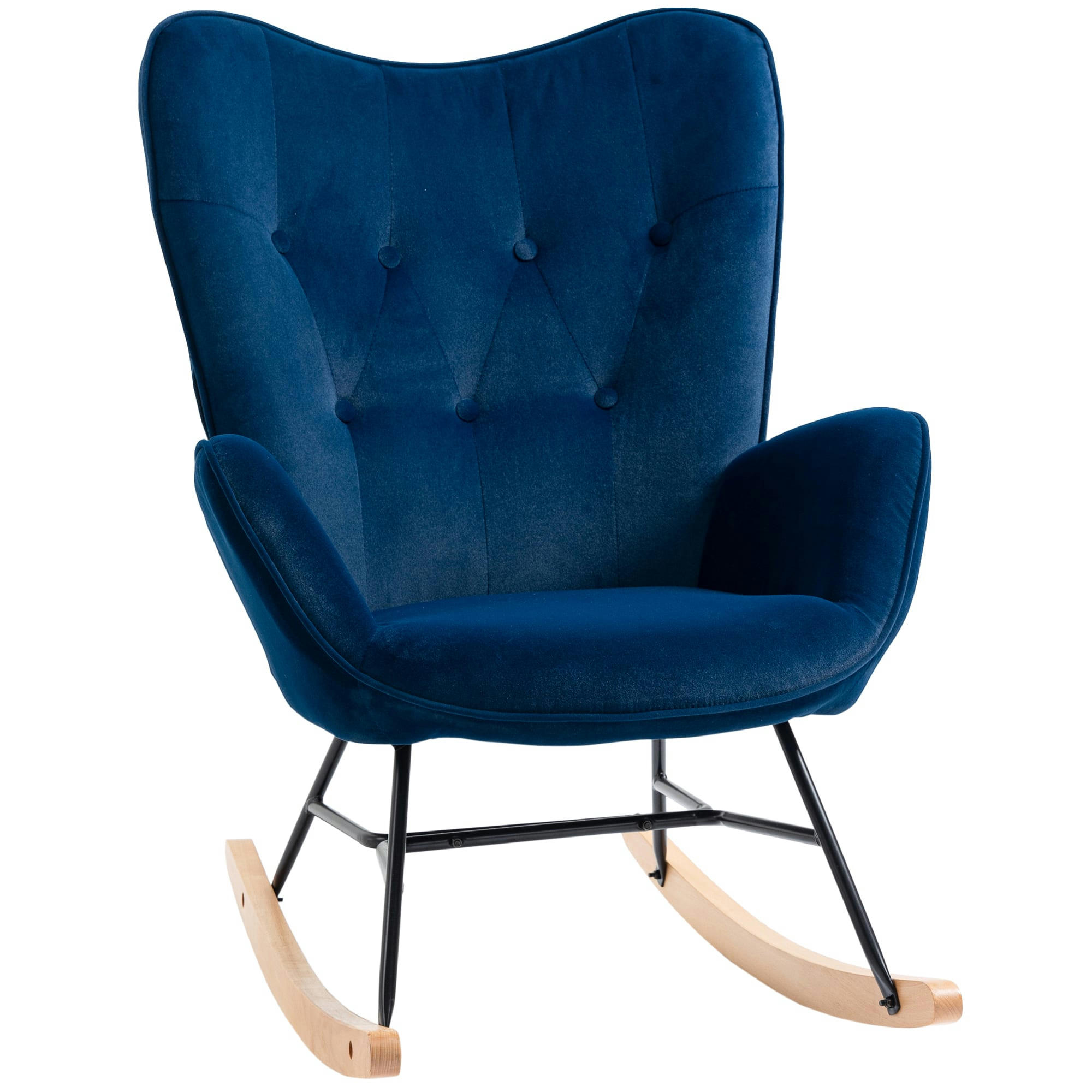 - Fauteuil à bascule oreilles accoudoirs aspect velours bleu