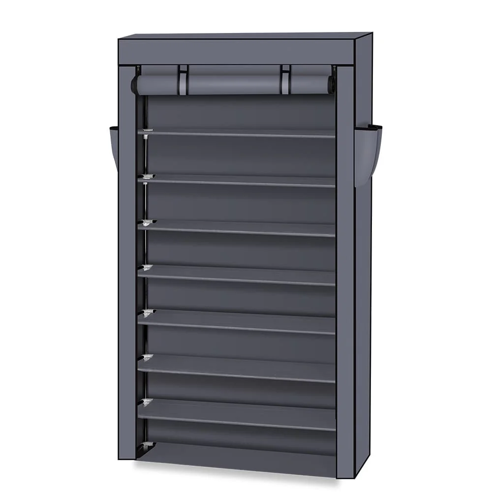 10 Tiers Shoe Rack with Dustproof Cover Closet Gray
