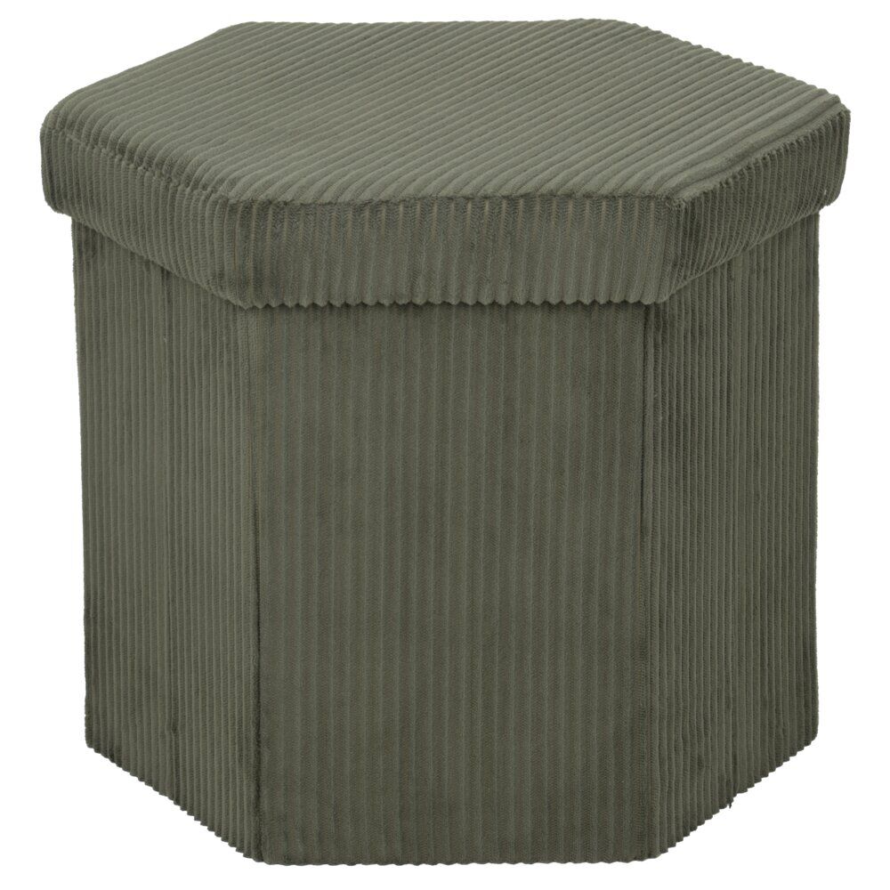Pouf coffre Clara hexagonal velours côtelé vert kaki 44x39xH39cm
