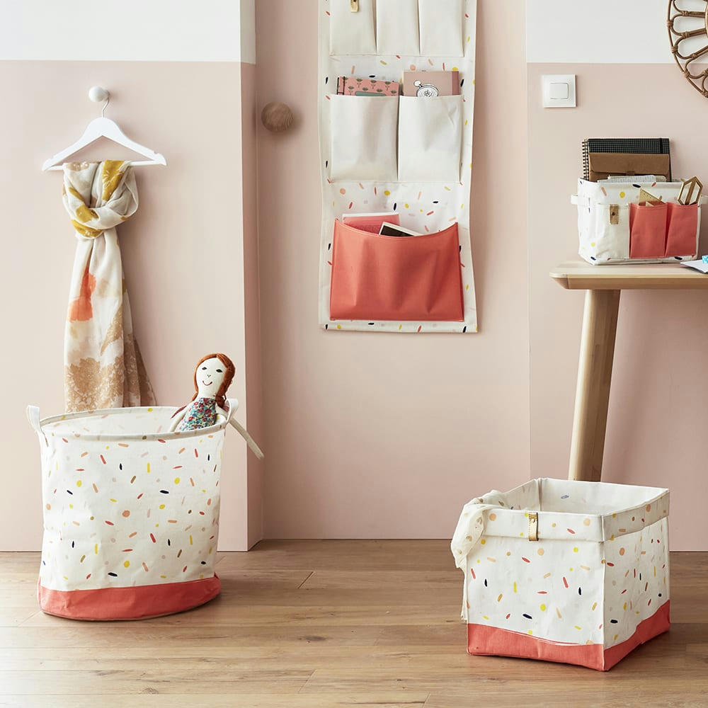 CONFETTIS - Grand panier à jouets blanc 40x40x40cm