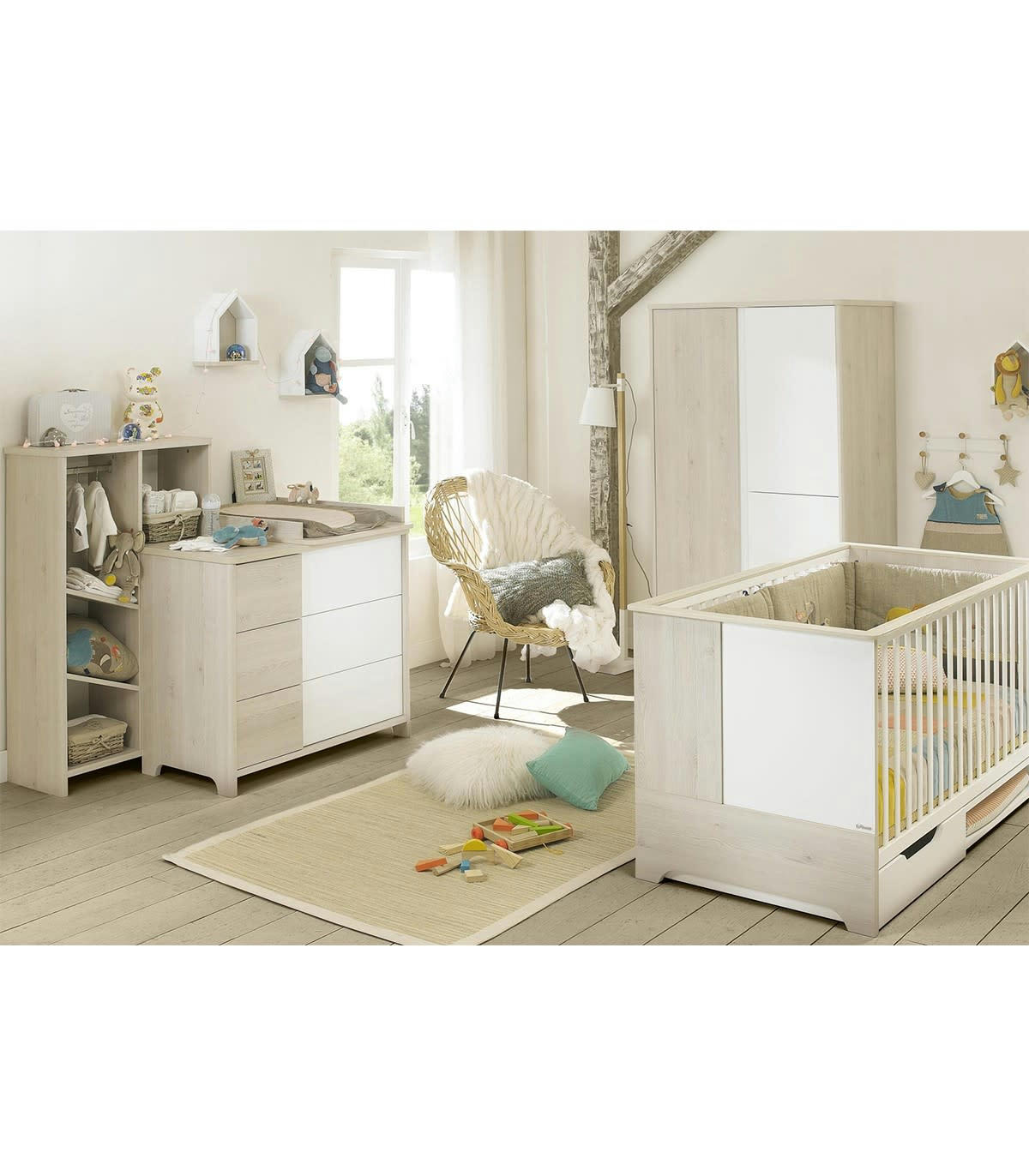 SACHA - Armoire 3 portes bois et blanc Enfant  - 98 x 185cm