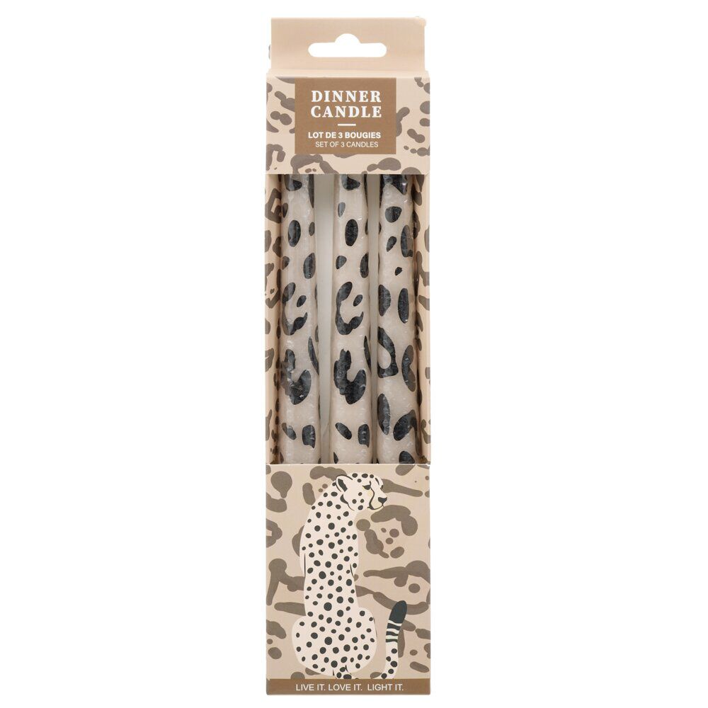 Bougie chandelle cire motif pelage animal Ø2xH25cm (2 modèles léopard ou zèbre)