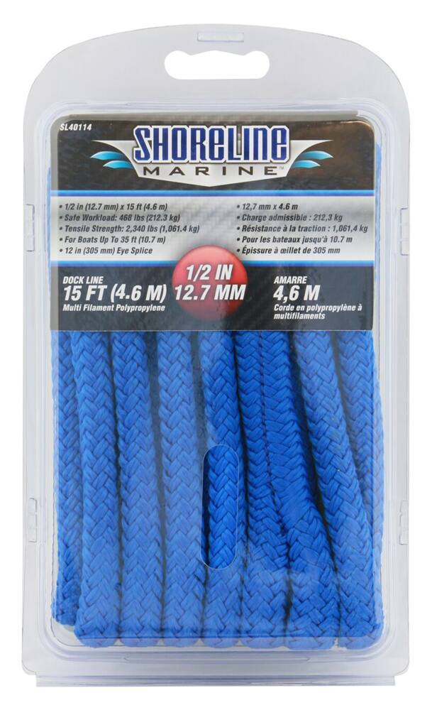 Shoreline Marine MFP Dock Line, Blue, 1/2-in