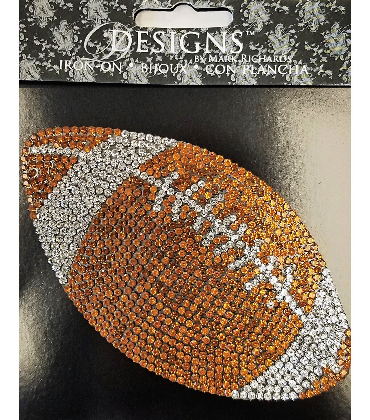 Mark Richards 4 Orange & Clear Rhinestone Football Iron On Patch