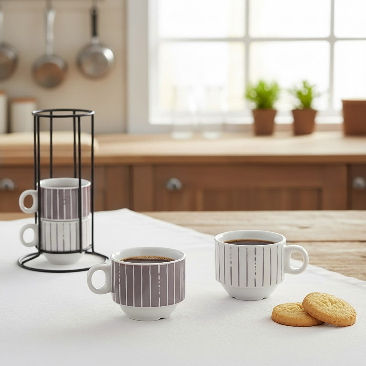 Set 4 tazzine caffè Mix e Match grigio con stand