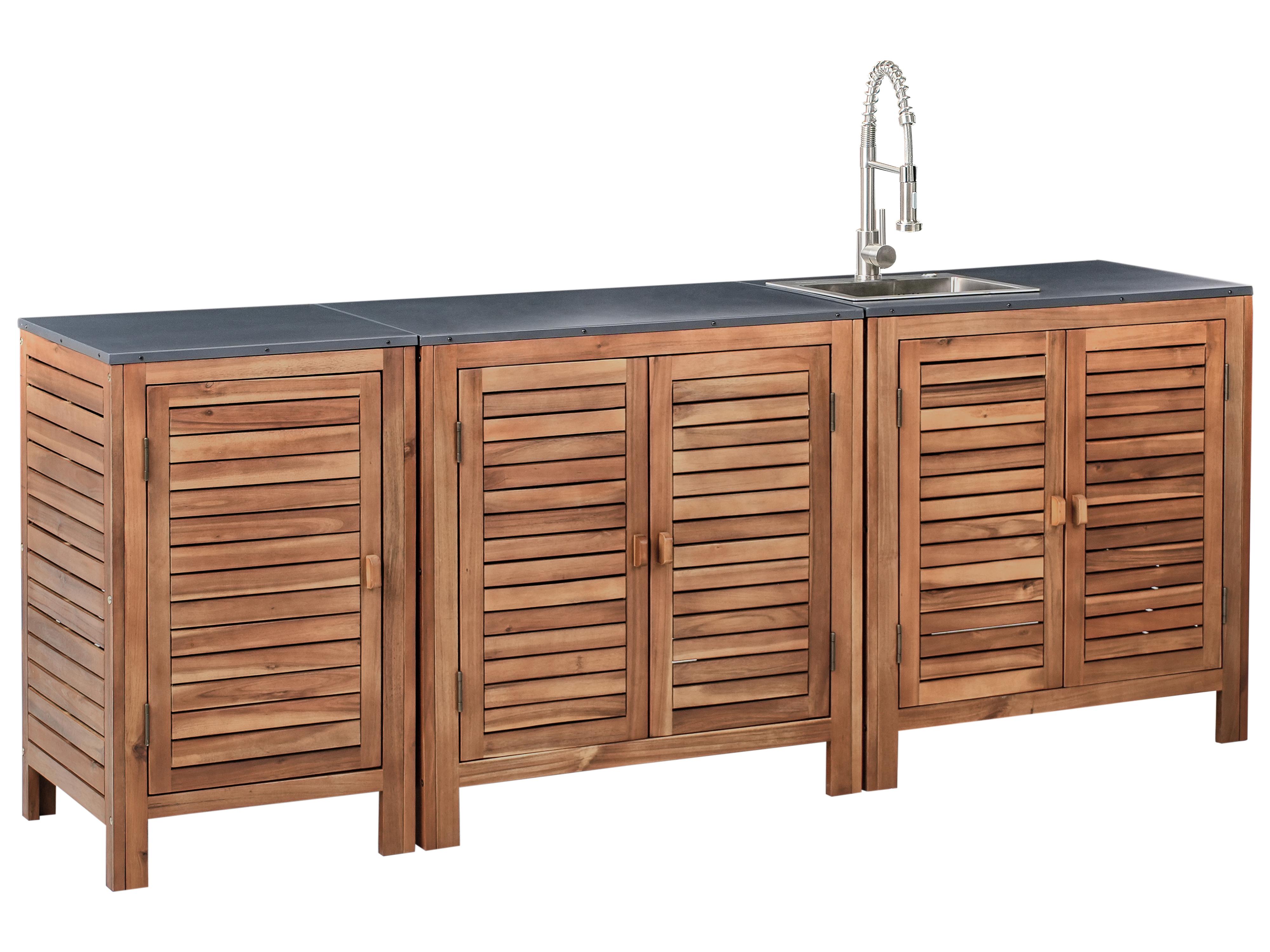 3 Piece Outdoor Kitchen Set with Sink BRUCOLI Acacia Wood Brown/ Silver