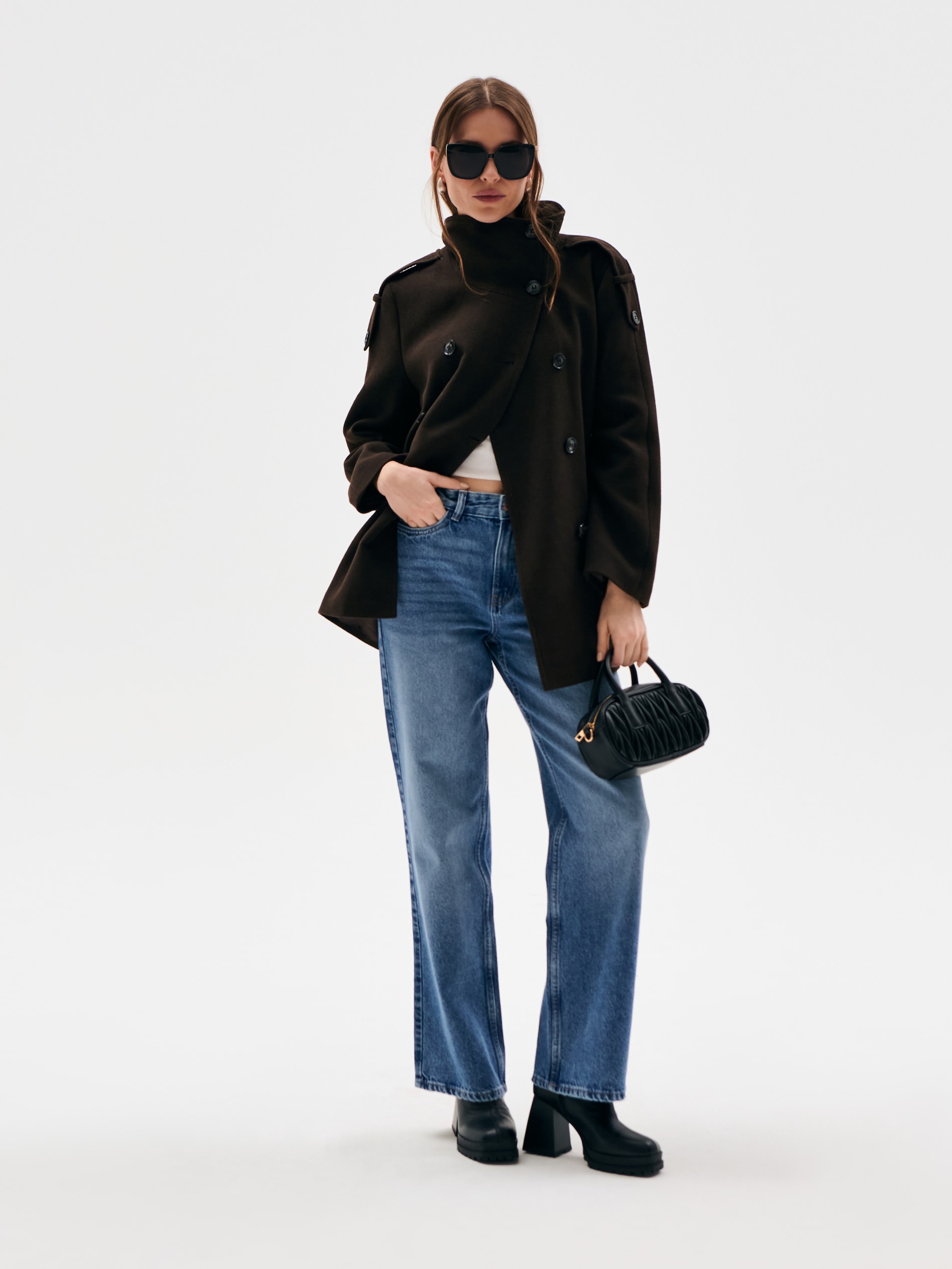 Jeansy wide leg high waist z efektem sprania