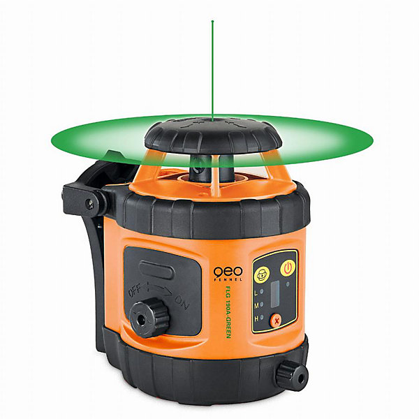 Geo Fennel Laser rotatif FLG 190A-Green plus cellule FR DIST 30, batterie rechargeable, chargeur intelligent, support sol/mural.