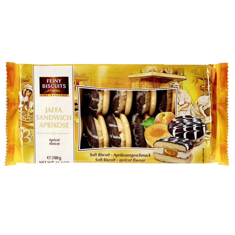 Biscuits fourrés abricot et crème nappage chocolat et vanille 380gr