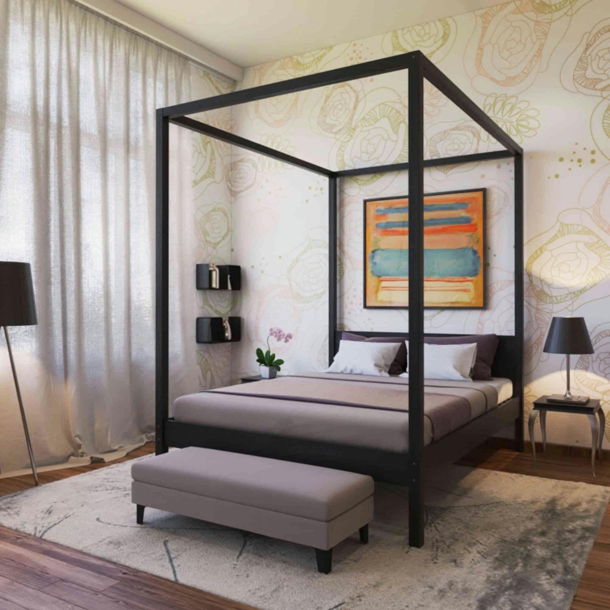 - Lit à baldaquin noir 140x190