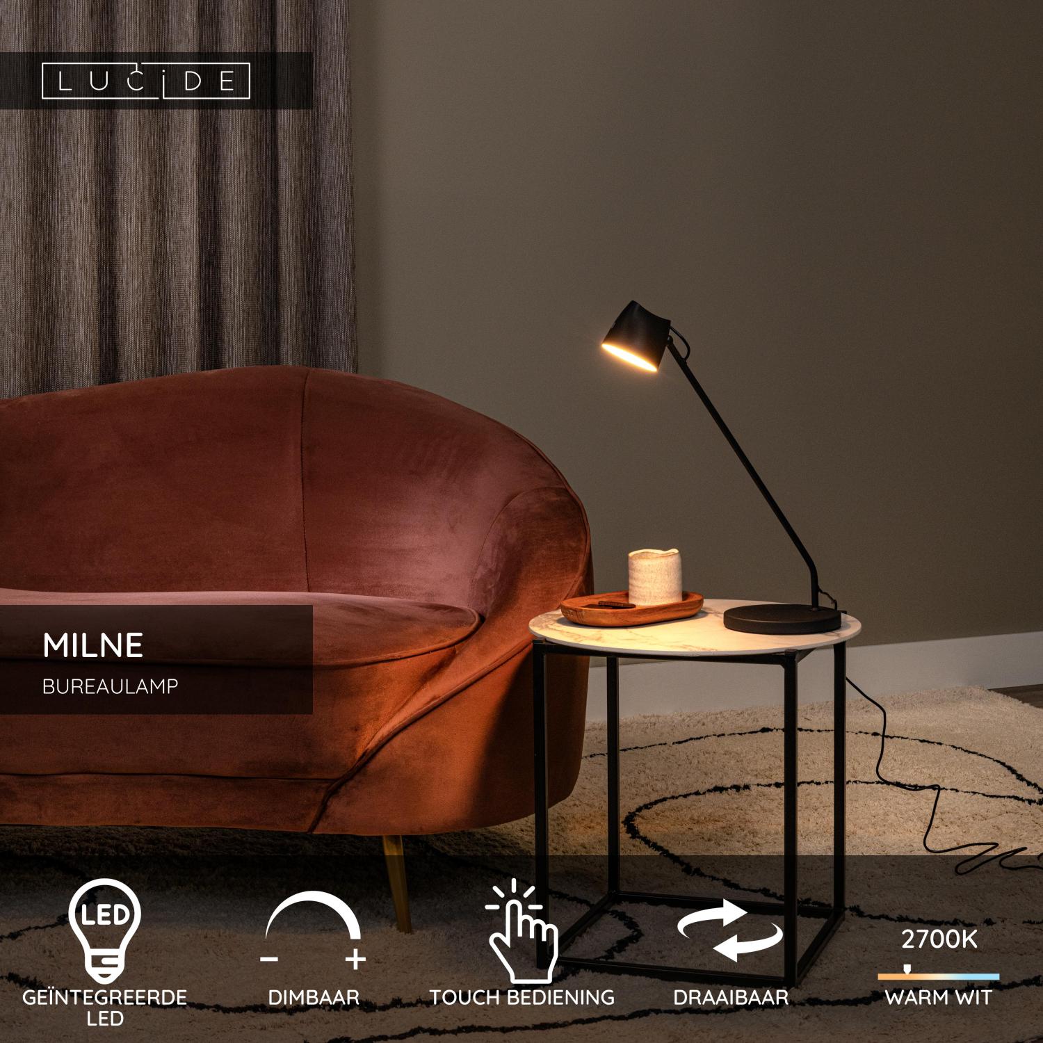 Lucide MILNE Bureaulamp - Zwart