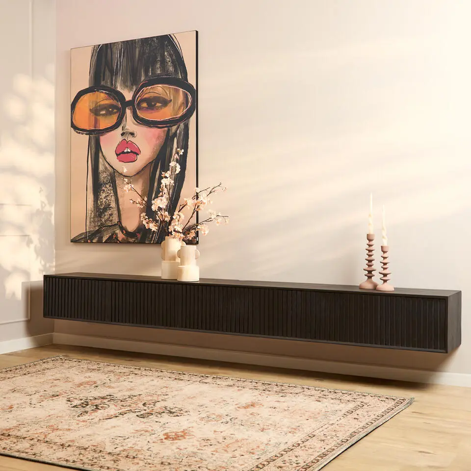 Zwevend Tv-meubel Zwart Hout - 280x35x30cm - Madison