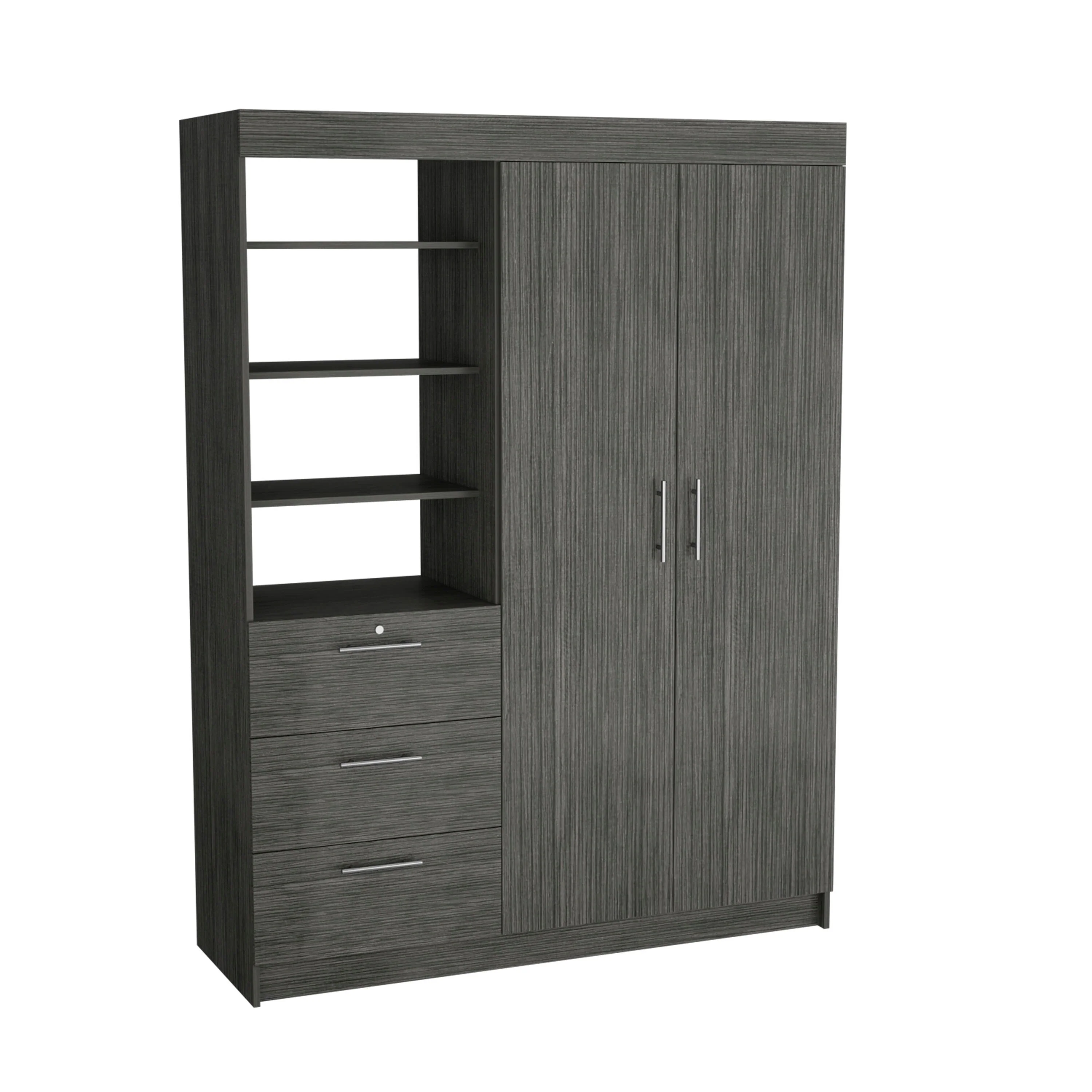 59 Modern Armoire with Double Door, 3 Drawers and 3-Tier Shelf for Bedroom