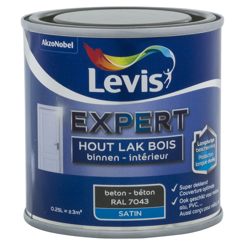 Laque Expert pour bois intérieur Béton satinée 0,25 L LEVIS