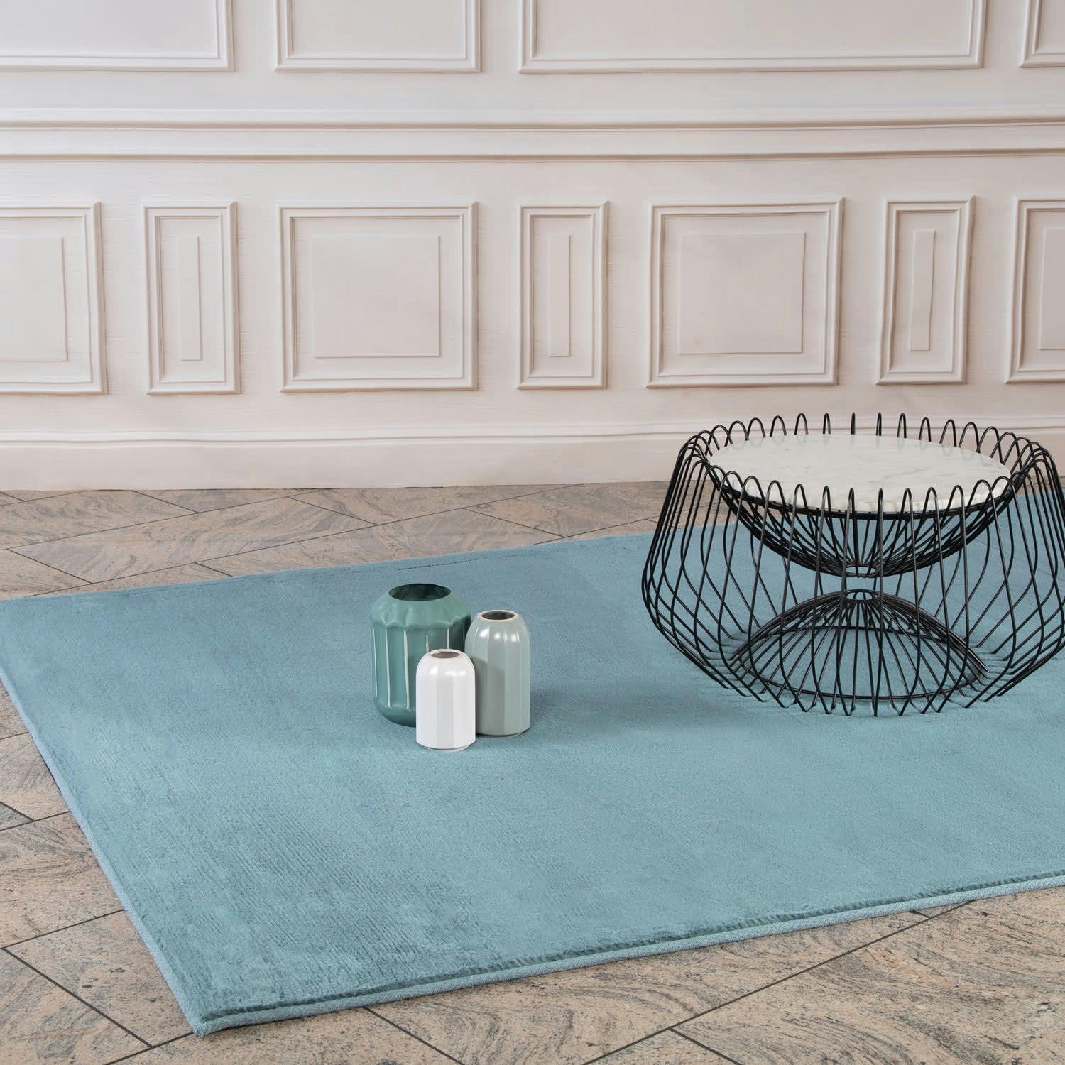 SOUGH - Tapis de fourrure velours bleu canard 80x150cm