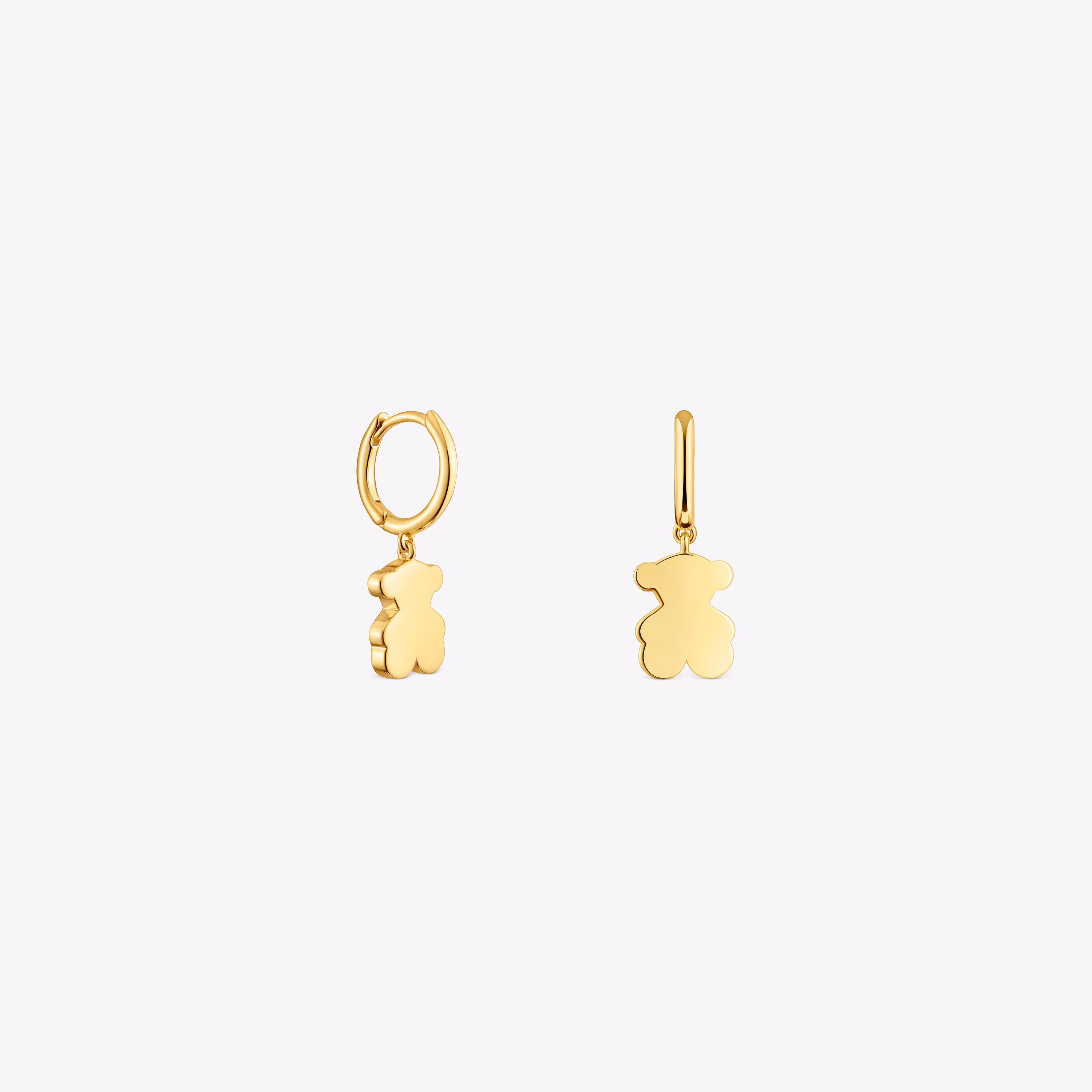 Pendientes aro con baño de oro 18 kt sobre plata y detalle oso colgante Sweet Dolls