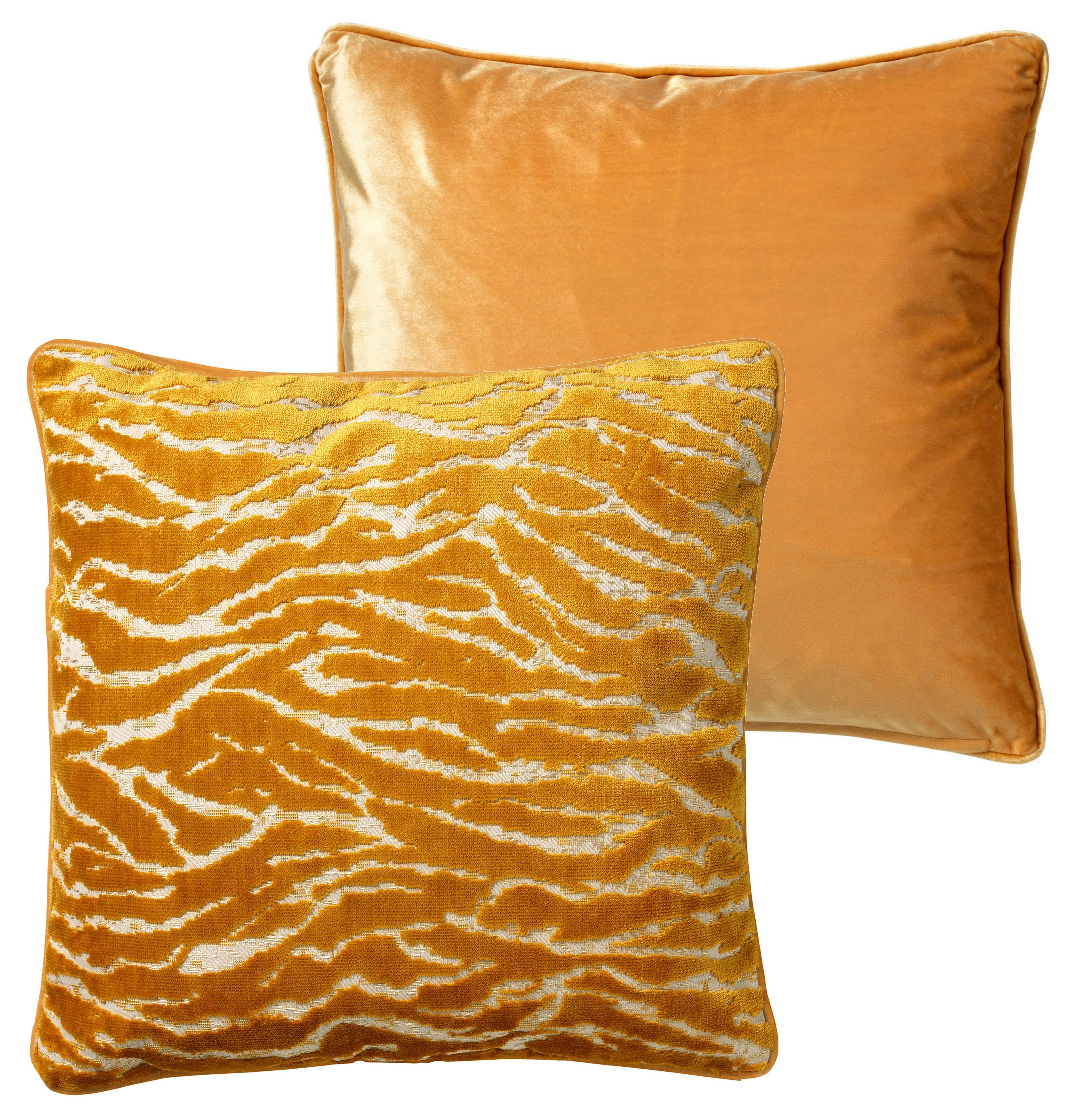 ZABRINA - Coussin - jaune en velours 45x45 cm avec imprimé animalier