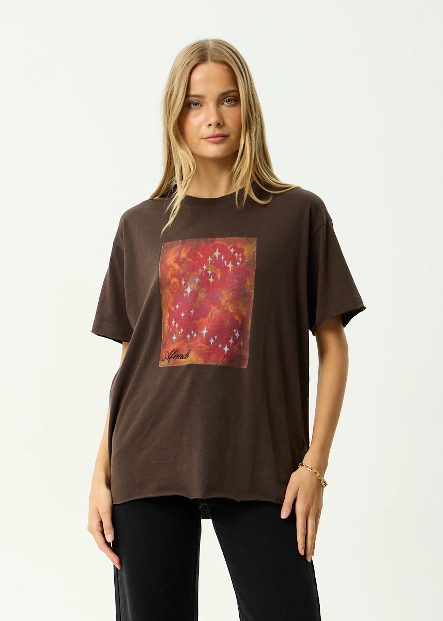 AFENDS Womens Dark Heaven - Oversized Tee - Coffee