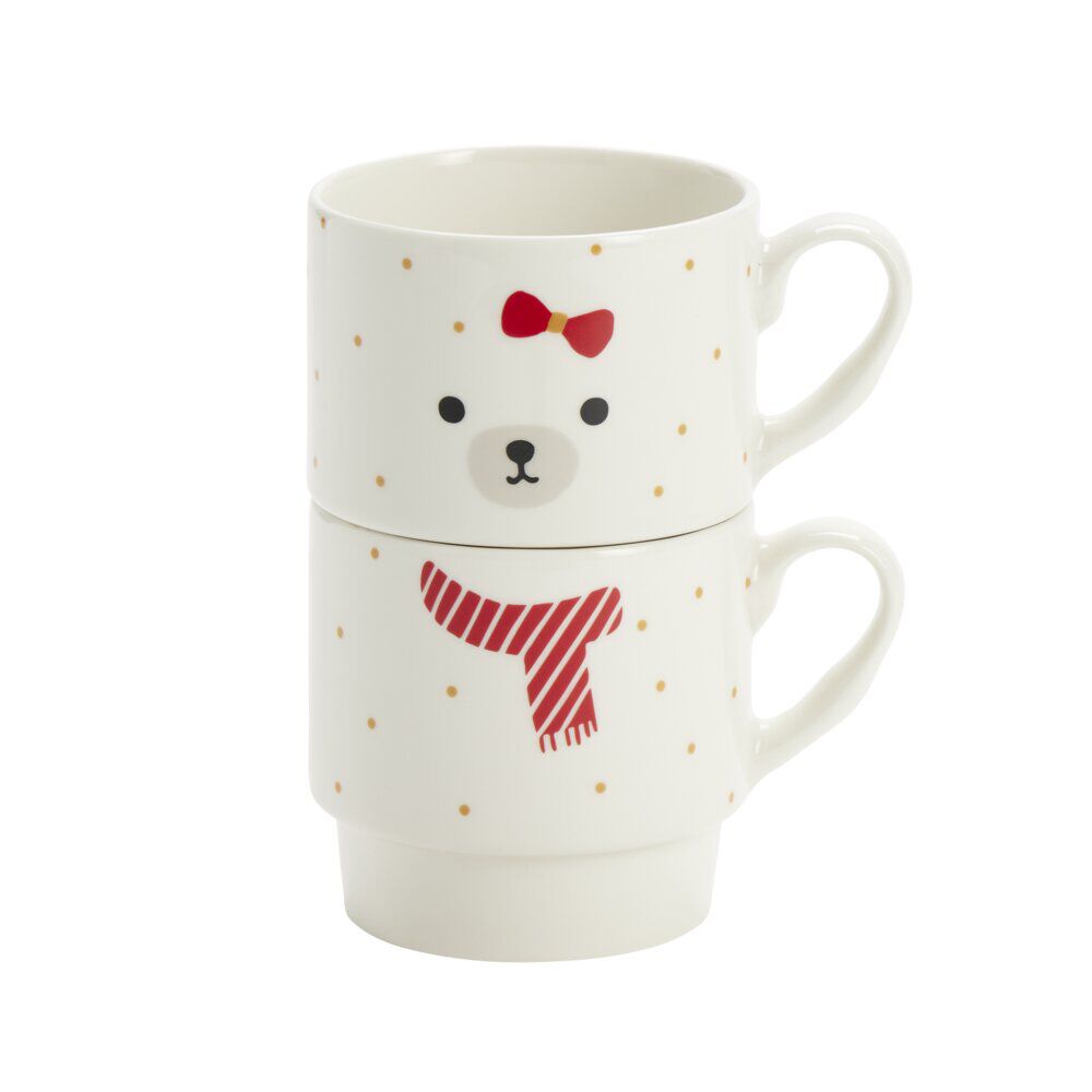 Coffret duo mug x2 No&euml;l motif mignon écharpe rouge 350ml (3 modèles)