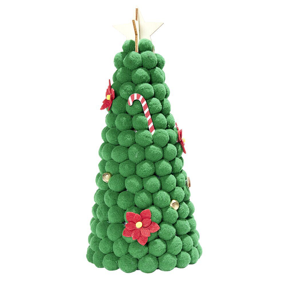 Sapin à poser pompons verts H25cm