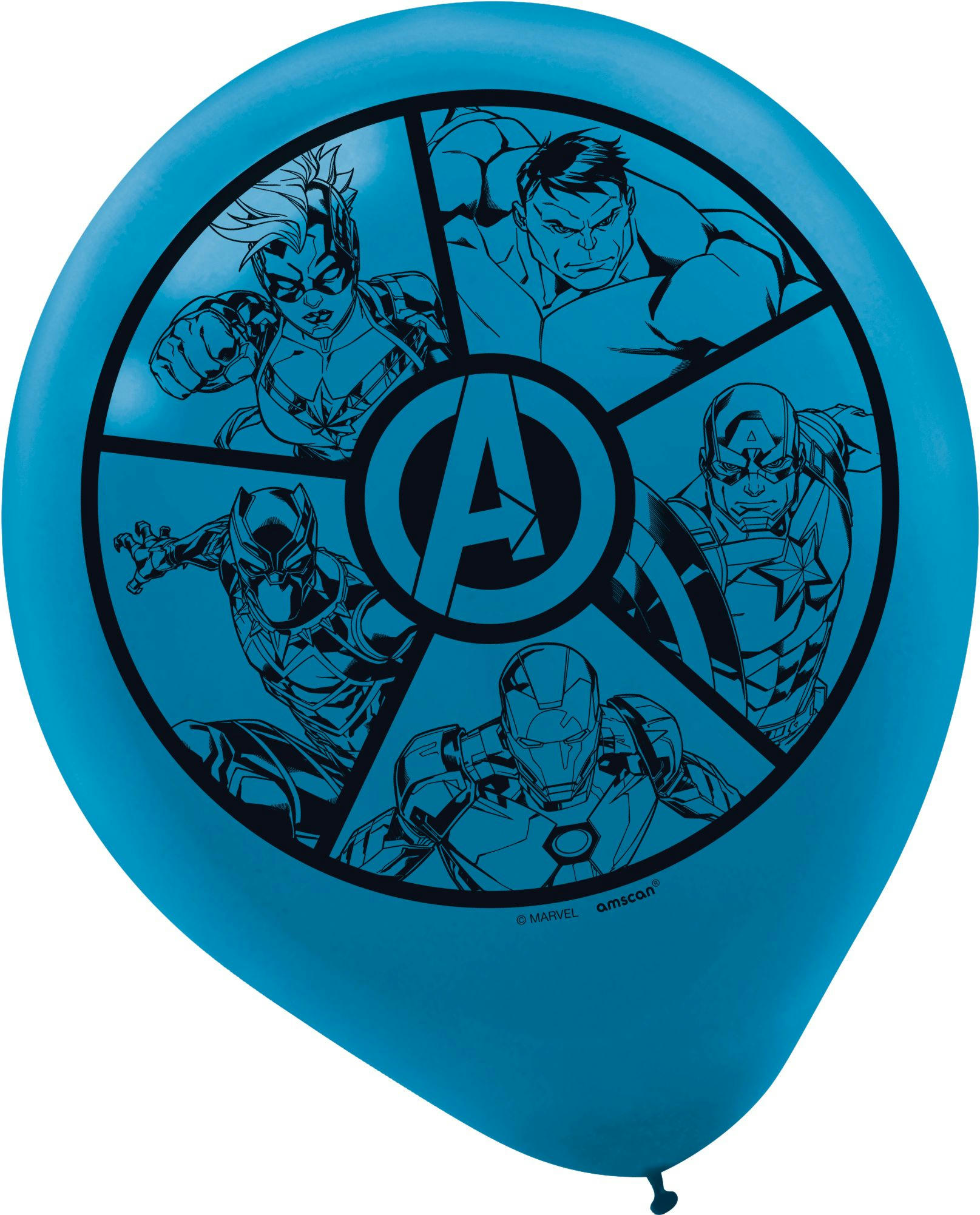 Disney Marvel Avengers Round Latex Balloons, Blue/Red/Black, 12-in, 6-pk, for Birthday Party
