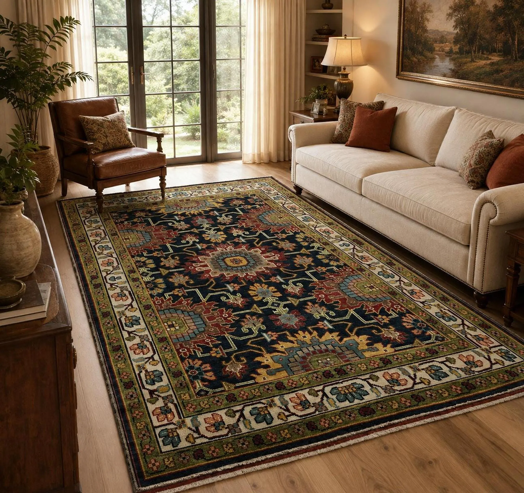 Turkish Area Rug, Hand Knotted NZ Wool with Beige Medallion Design
