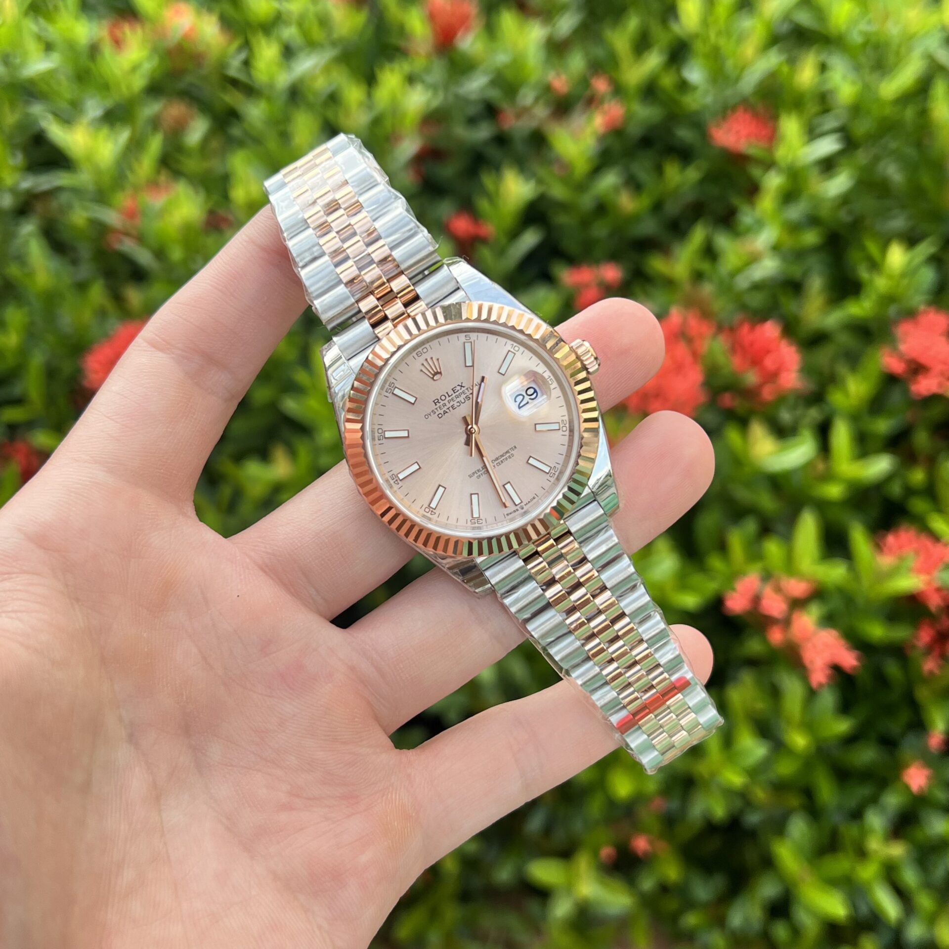 Rolex Datejust SS/RG Plated Pink Dial 41mm Jub EWF Replica