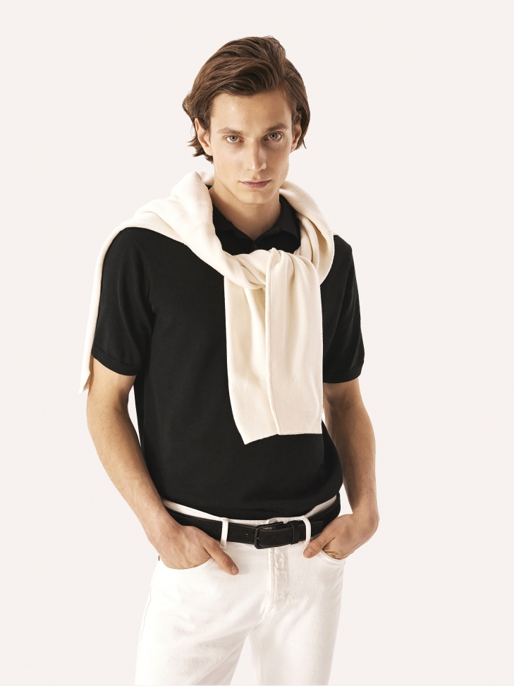 Casual black nubuck and grain leather belt