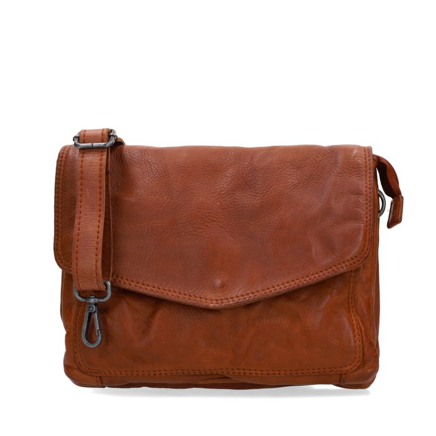 No Stress Cognac leren schoudertas
