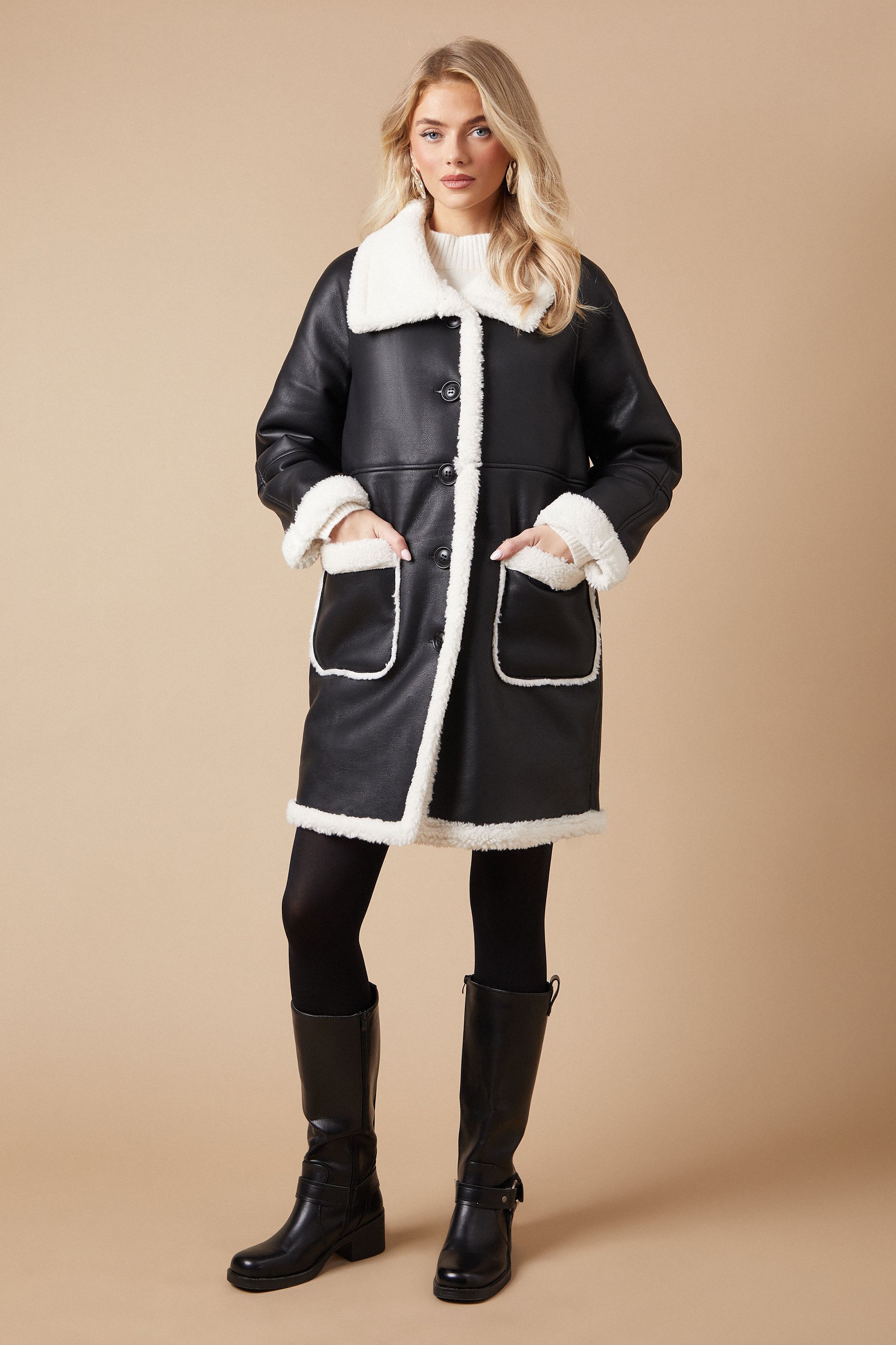 Oasis Pu Bonded Shearling Coat