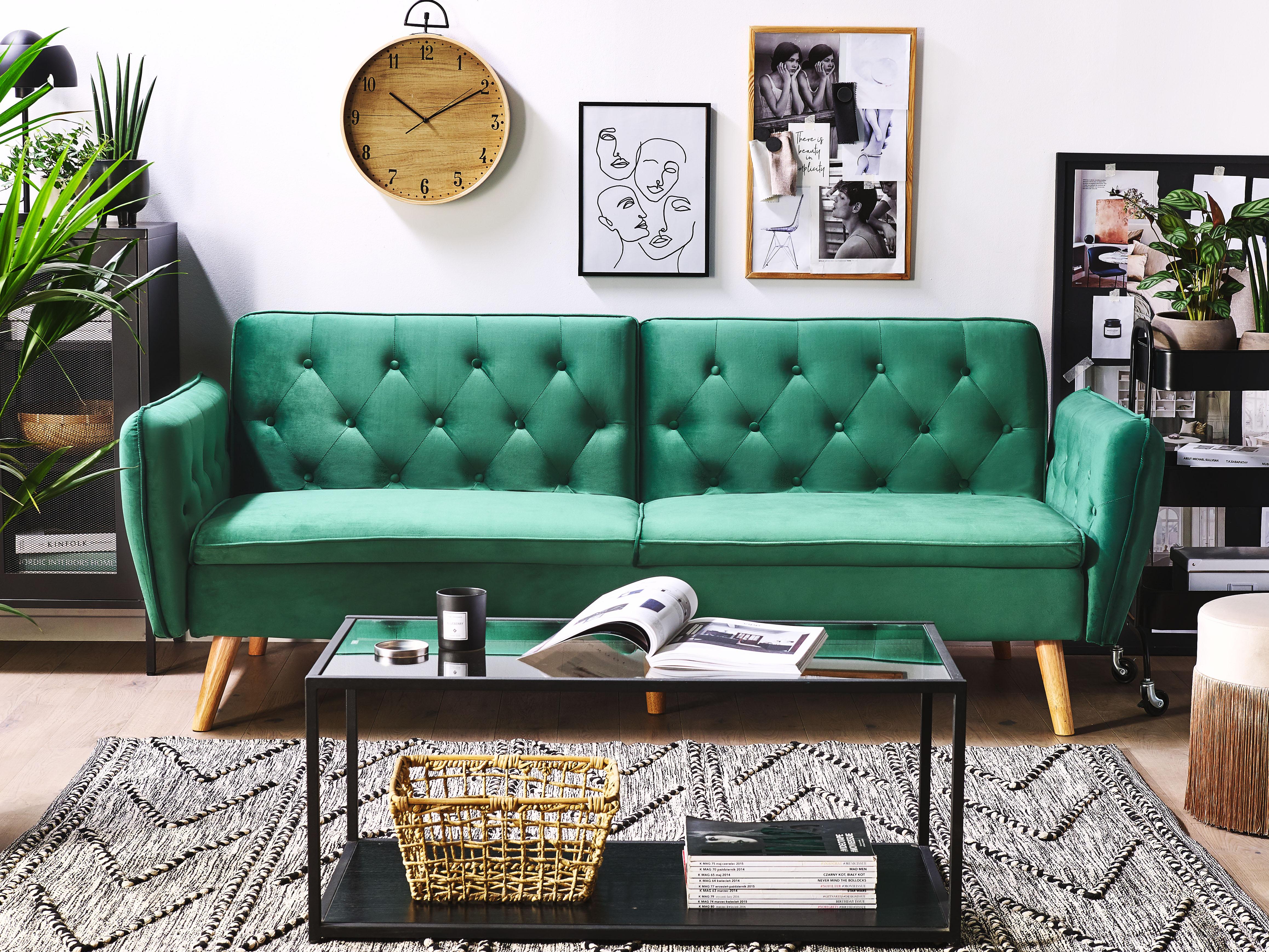 Sofa Bed 2 Seater BARDU Velvet Dark Green