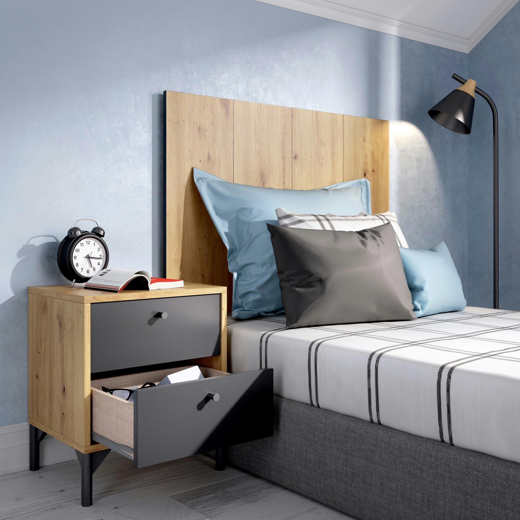 DBISSEC - Tête de lit effet bois chêne et anthracite