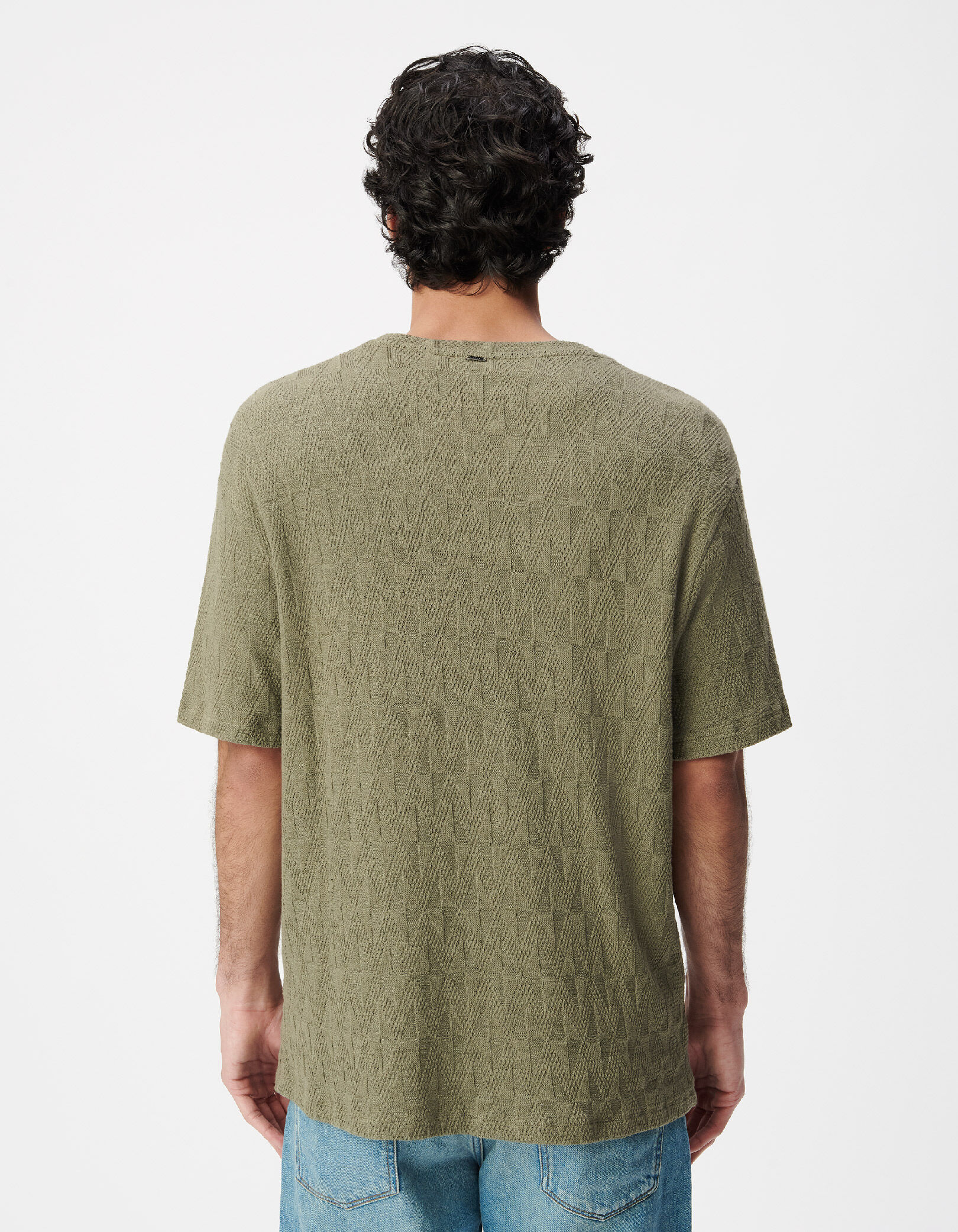 T-shirt col rond kaki maille relief Homme