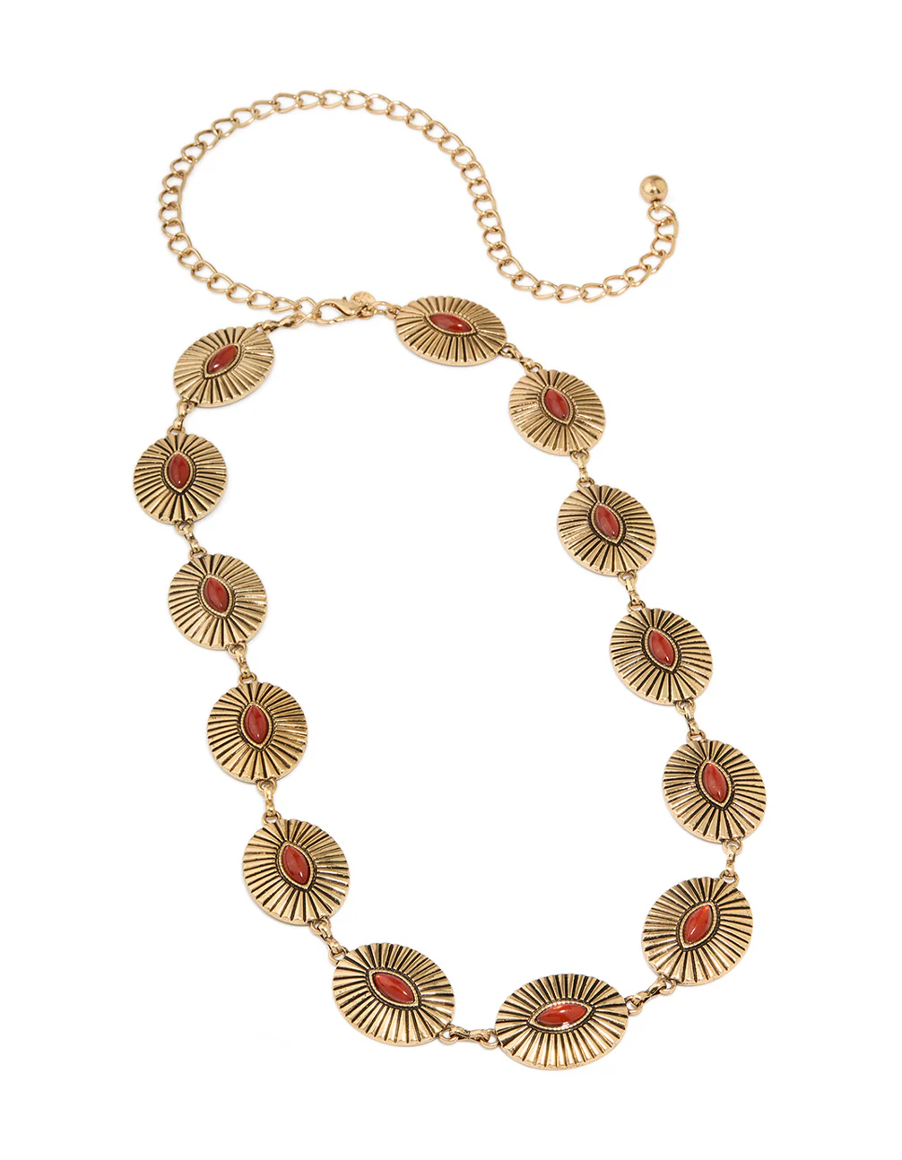 Antique Gold Red Oval Gem Western Belt