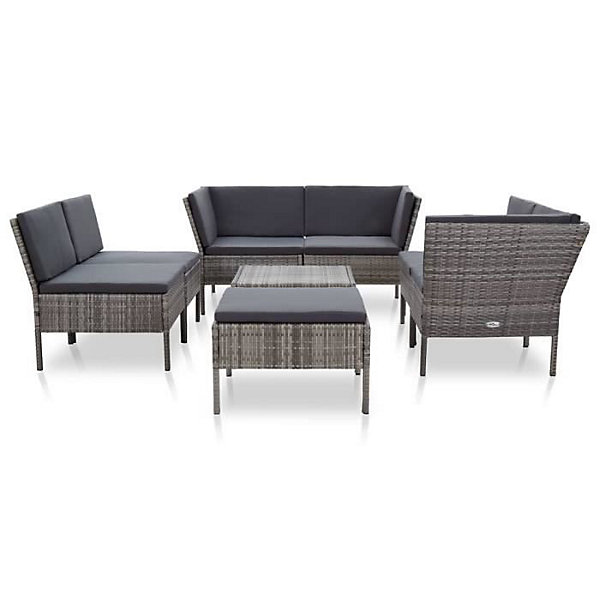 Grand salon de jardin 8 pièces en résine tressée - Gris - 60 x 60 x 35 cm