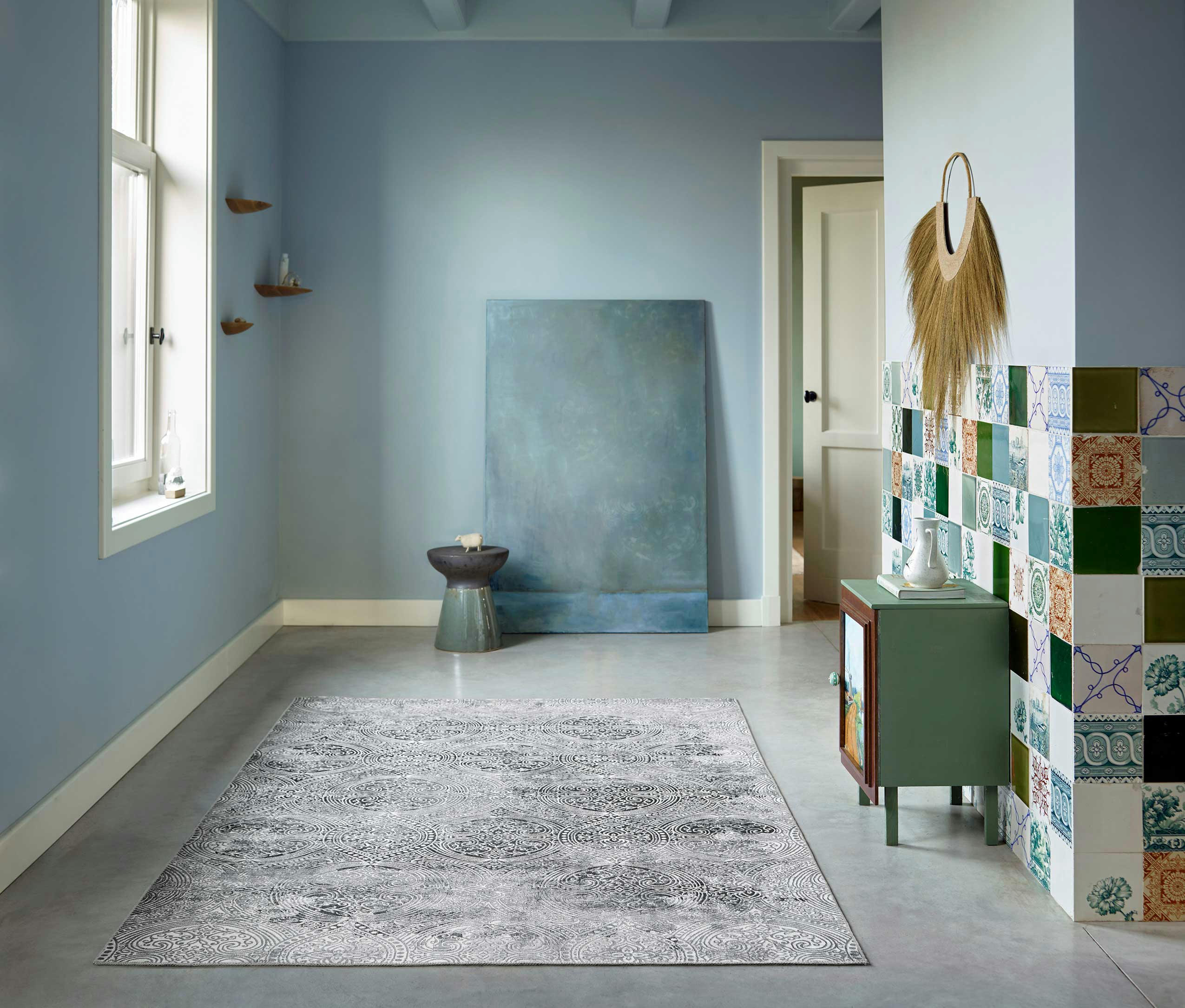 GRACE - Tapis plat motif cachemire tons de gris 160x230