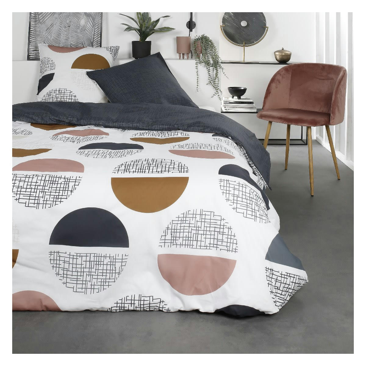 SUNSHINE MAEL - Parure de lit 2 personnes imprimé en Coton Bleu 220x240 cm