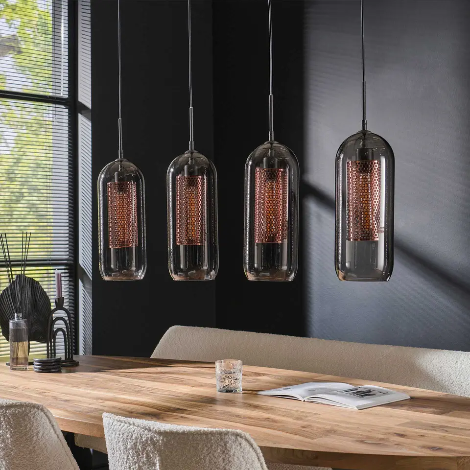 Industri?le hanglamp Amy 4-lichts cilinder brons / Smoke grey 15x105x150 cm
