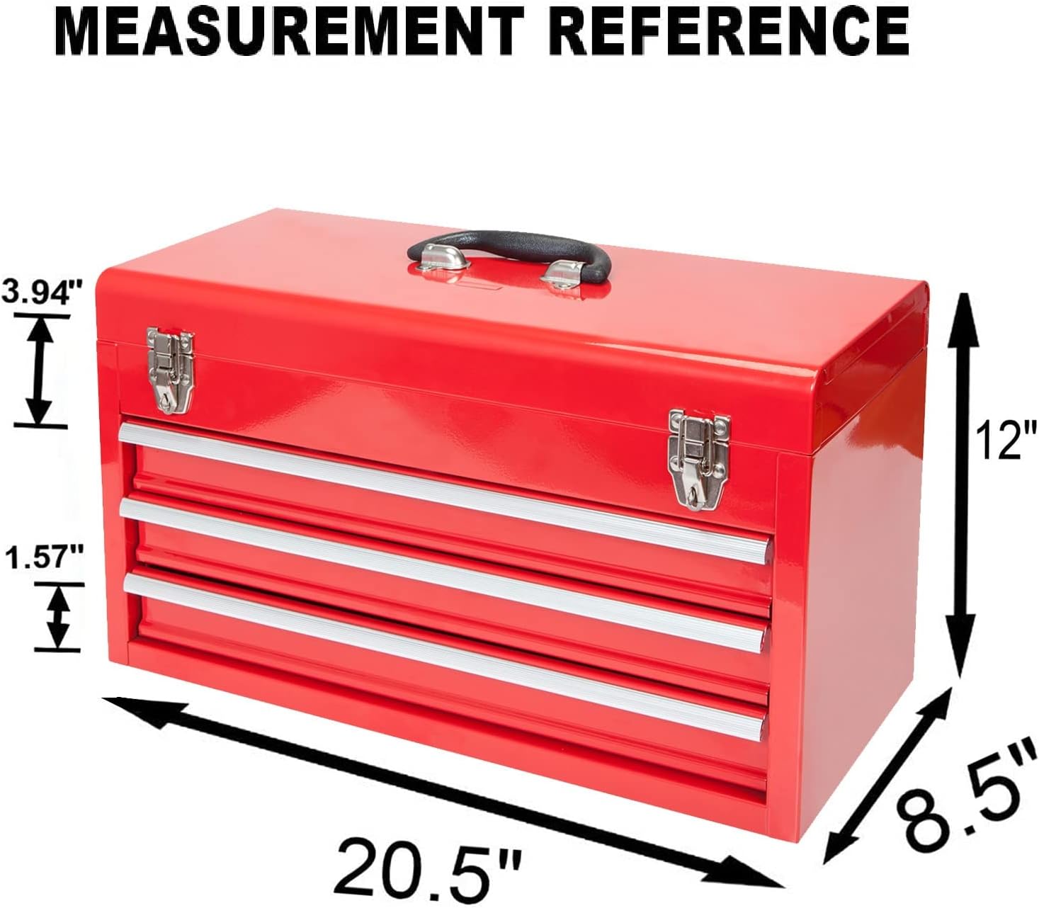 BIG RED ANTBD133-XB Torin 20.5 Portable 3 Drawer Steel Tool Box with Metal Latch Closure, Red