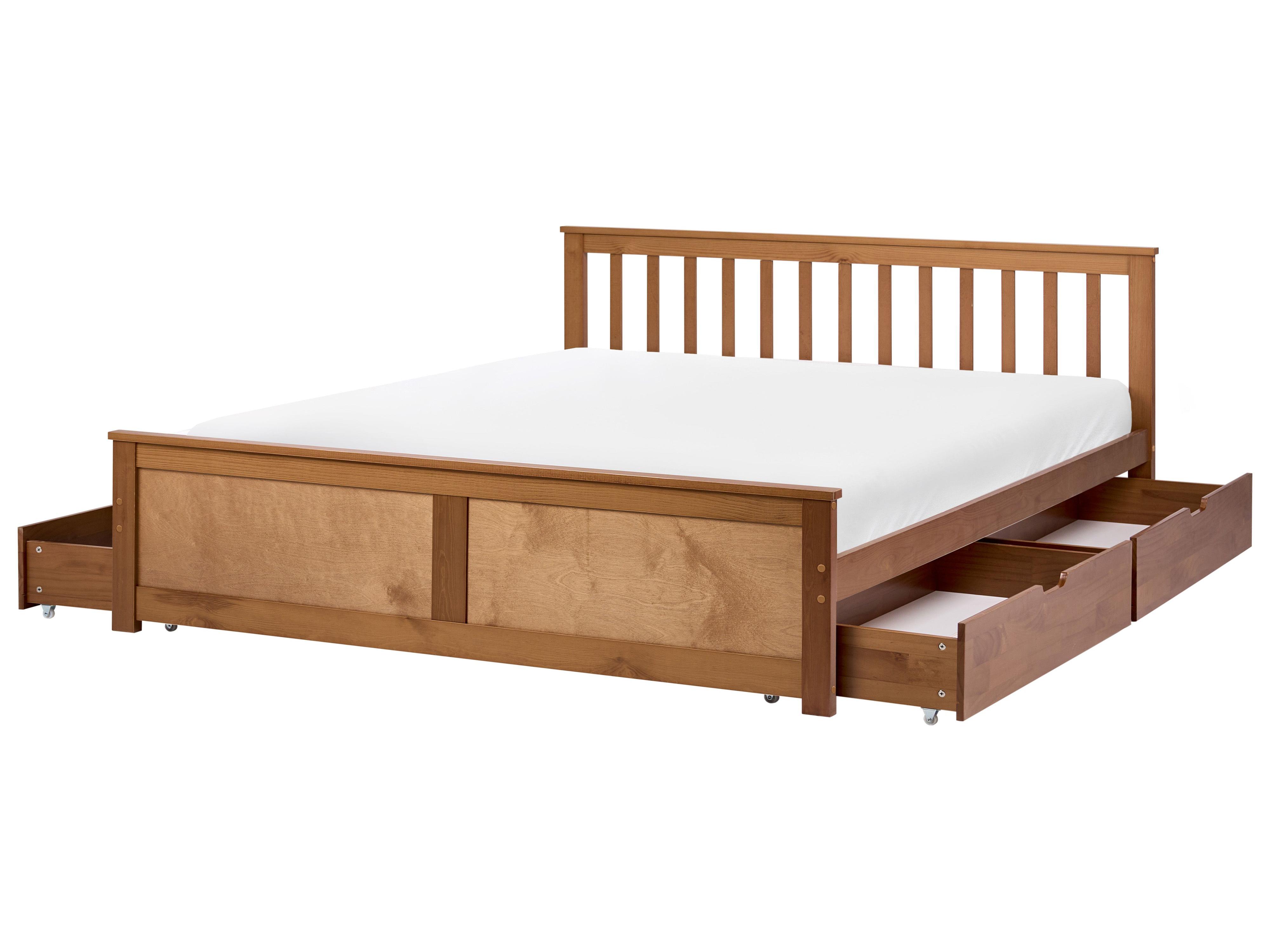 Bed with 4 Drawers Pine Wood OLENDON 160 x 200 cm (EU King Size) Brown