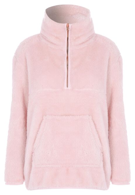 Womens Pink Zip Neck Fleece Top
