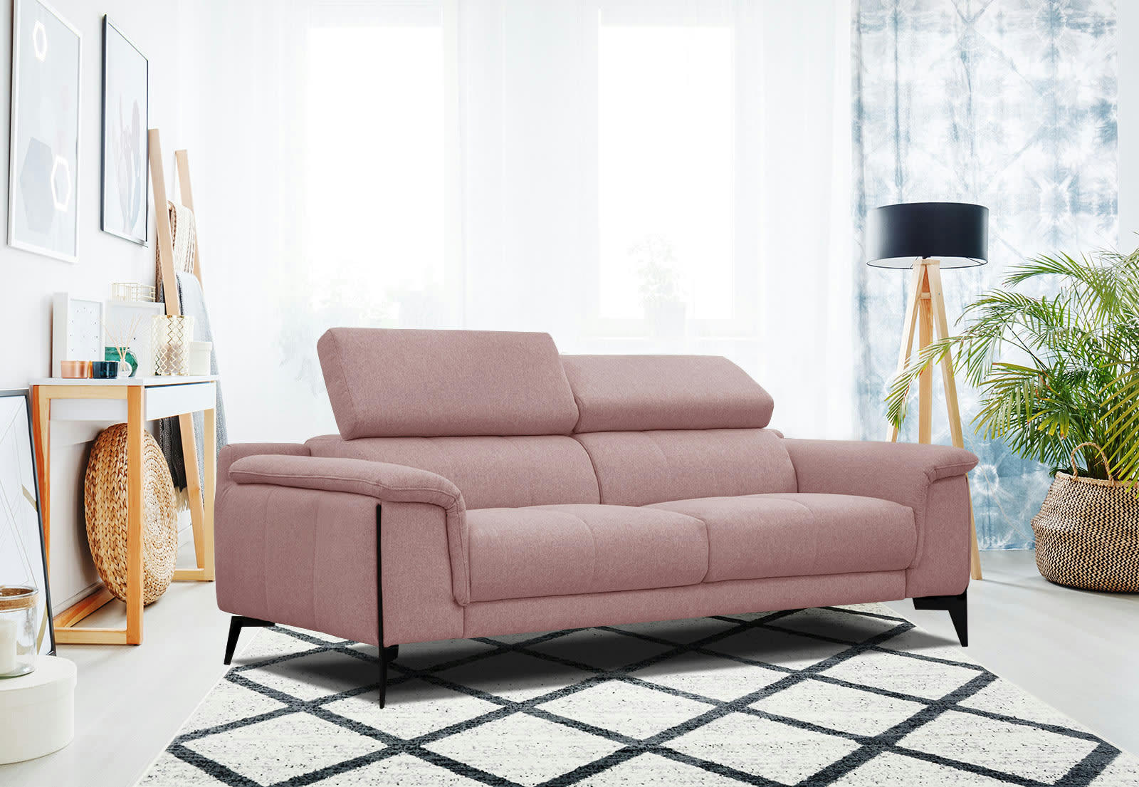 MATERA - Canapé XXL droit 3 places tissu rouge clair