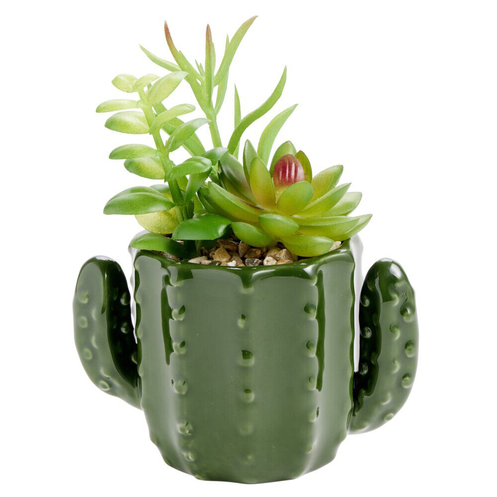 Plante artificielle dans pot forme cactus plastique vert 12x9xH17cm (2 modèles)