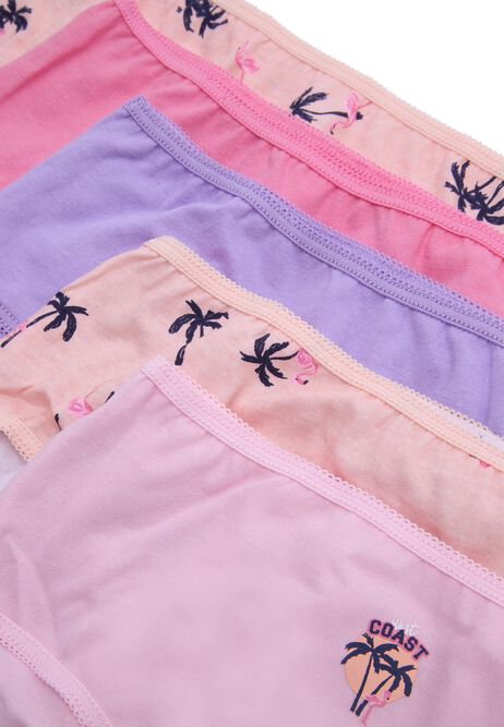 Older Girls 5pk Pink Palm Tree Print Briefs