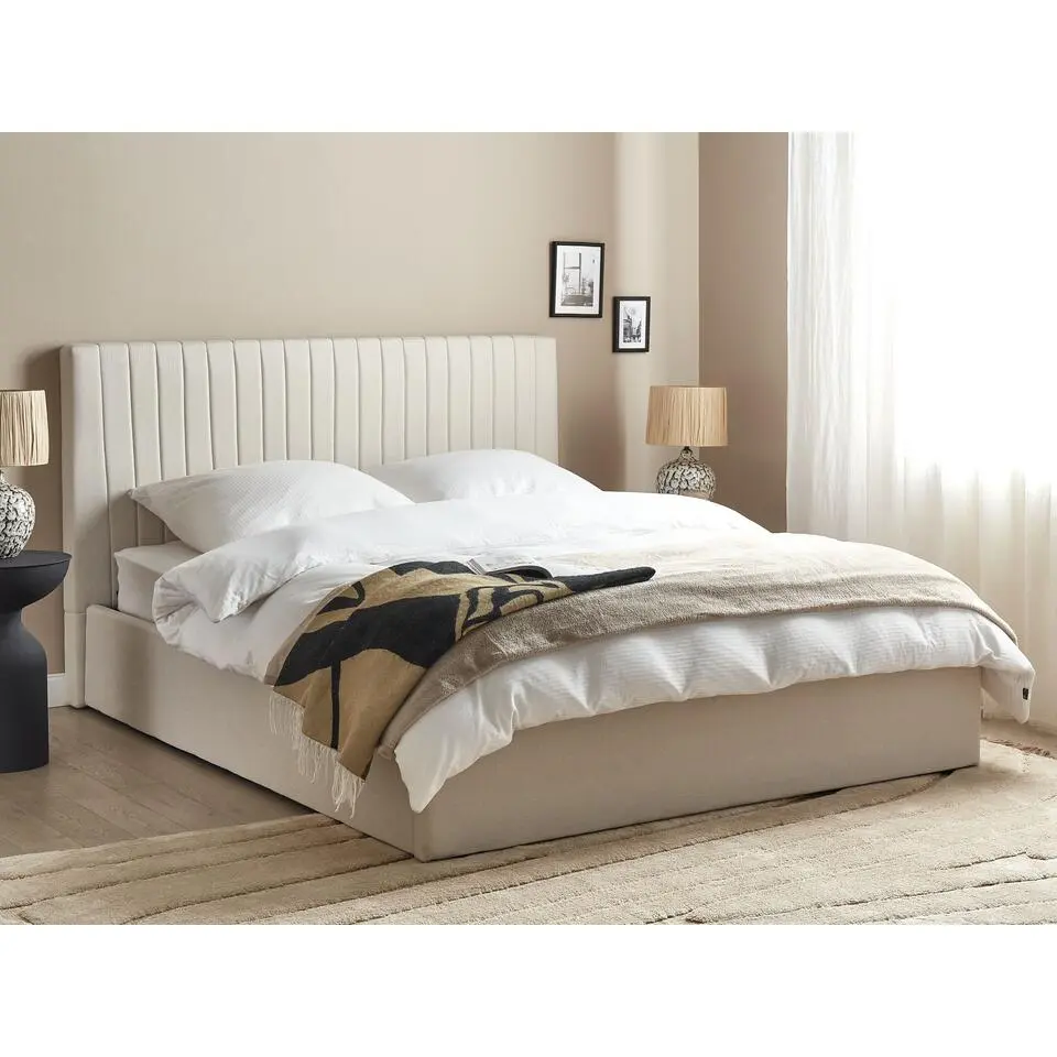 VION - Bed met opbergruimte - Beige - 160 x 200 cm - Polyester