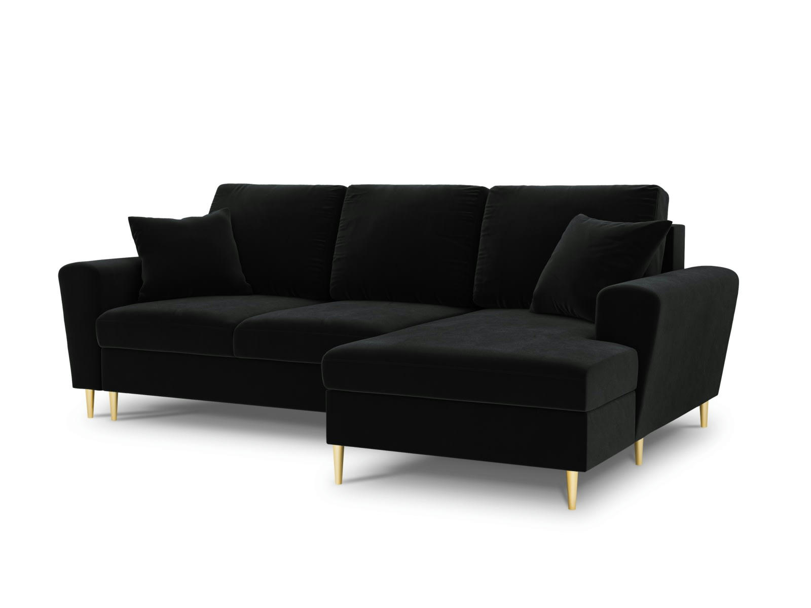 MOGHAN - Canapé d'angle droit convertible 4 places en tissu velours noir