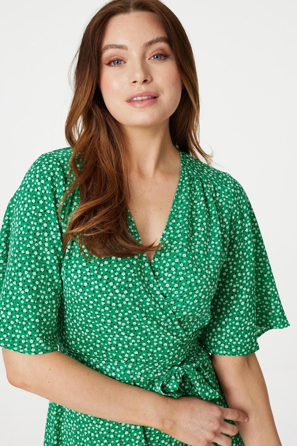 Izabel London Ditsy Floral Midi Wrap Tea Dress
