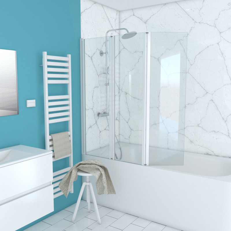 Paroi de bain avec volets blanc 130 x 120 AURLANE