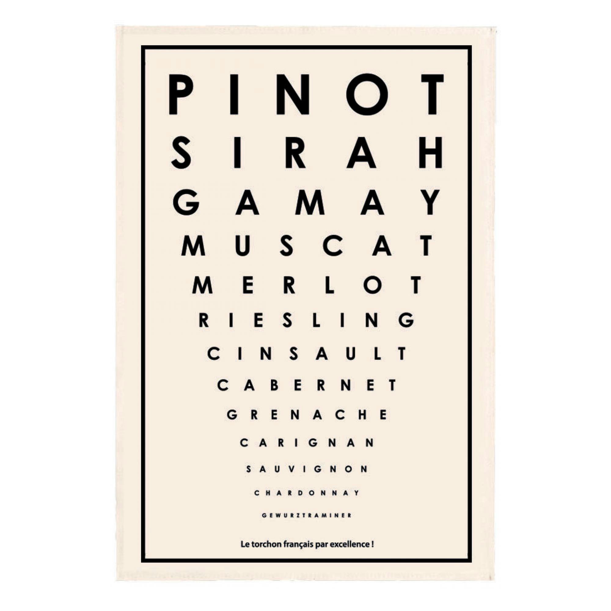 GASTRONOMIE ET VIN - Torchon test cépages français en coton ecru 48 x 72